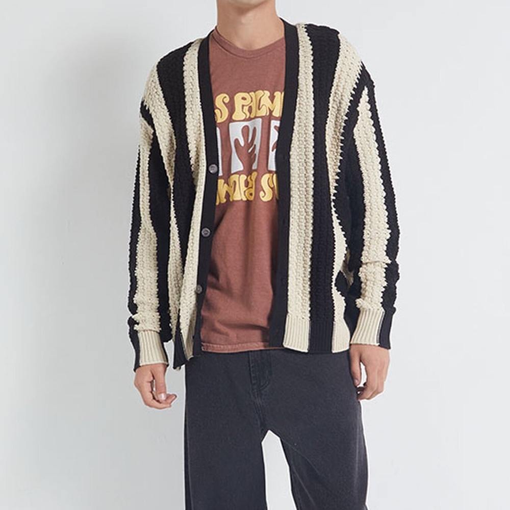 PacSun Freddy Striped Knit Cardigan- Cotton blend, relaxed fit